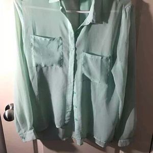 Teal sheer long sleeve shirt.